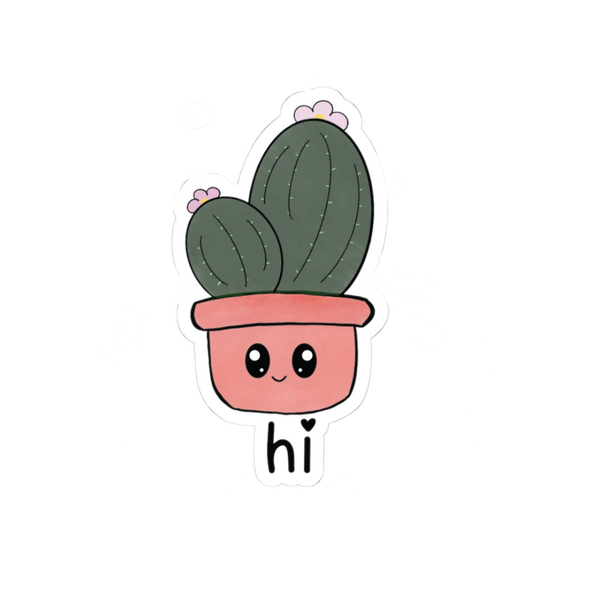 Cute Cactus 'hi' | Kiss-Cut Sticker, 3'' x 3''
