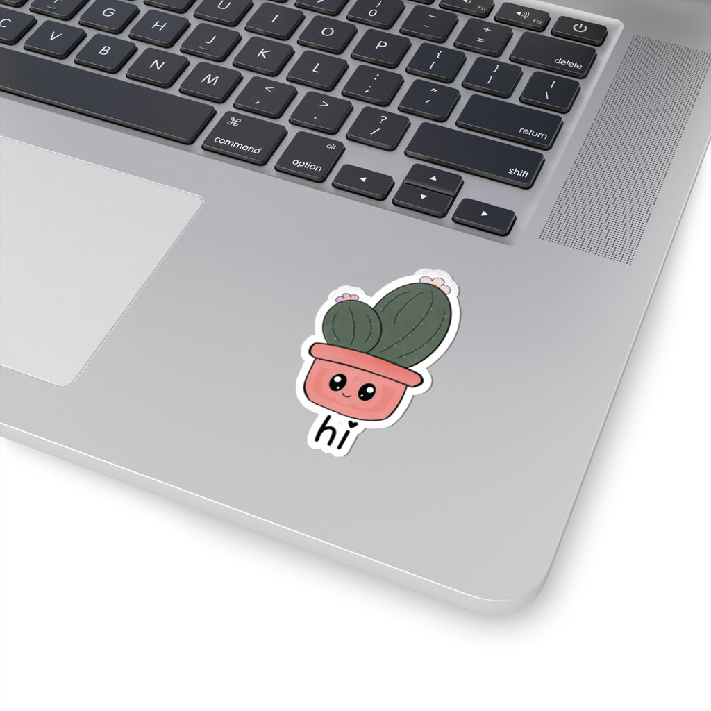 Cute Cactus 'hi' | Kiss-Cut Sticker, 3'' x 3''