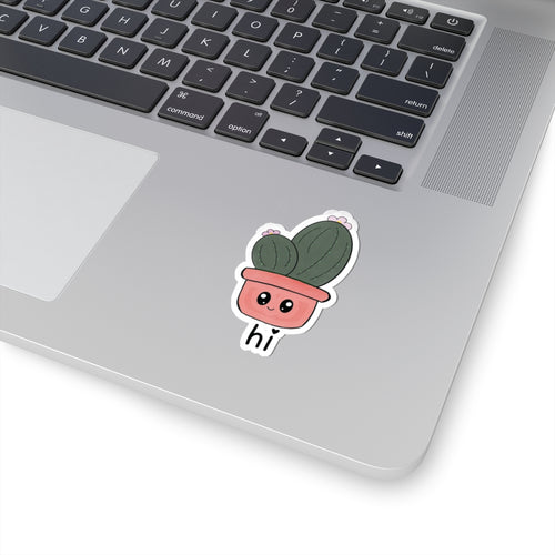 Cute Cactus 'hi' | Kiss-Cut Sticker, 3'' x 3''