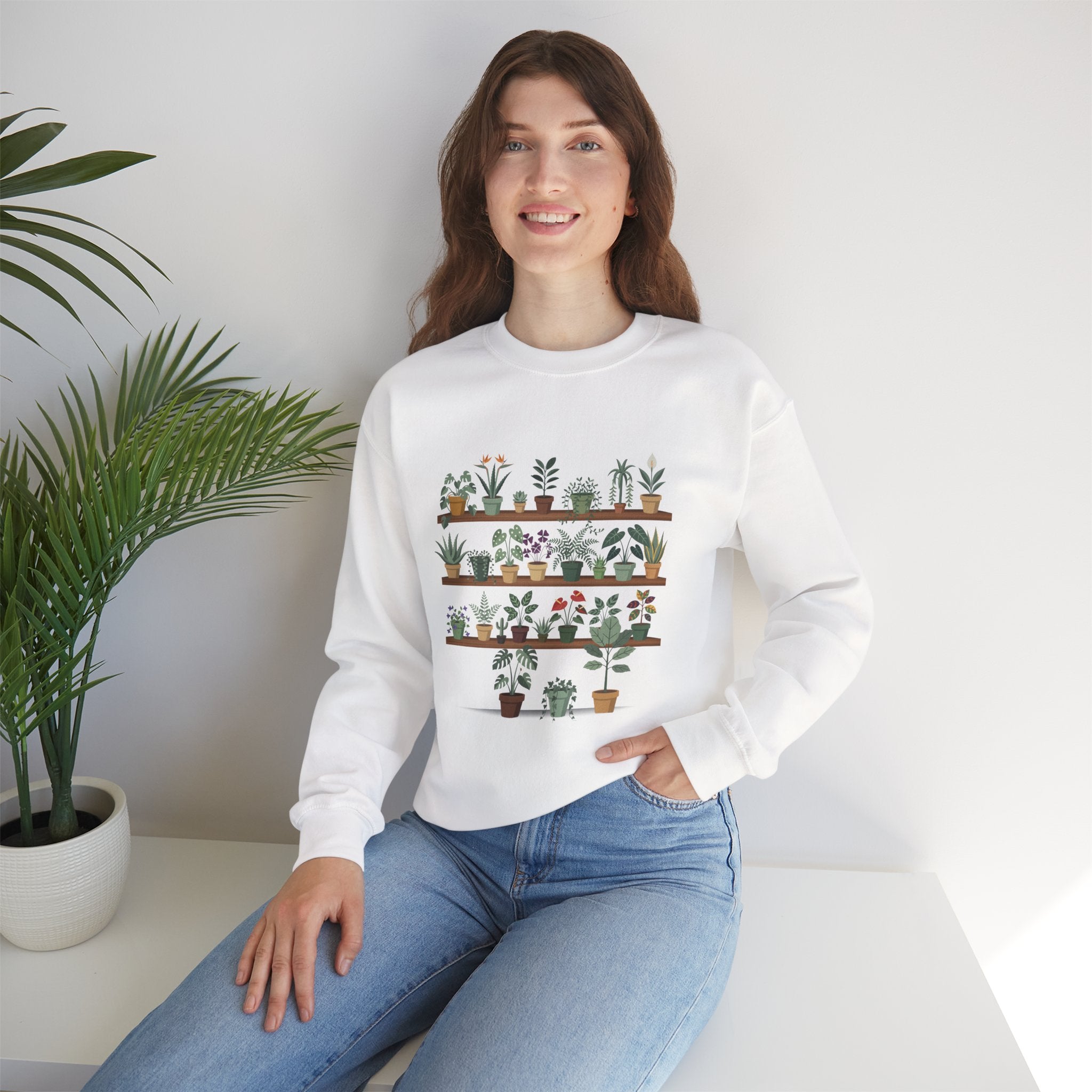 Plant Shelf Crewneck Sweatshirt — Indoor Plant Lover Graphic