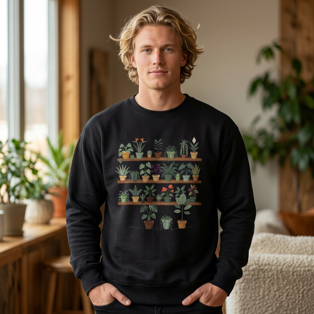 Plant Shelf Crewneck Sweatshirt — Indoor Plant Lover Graphic