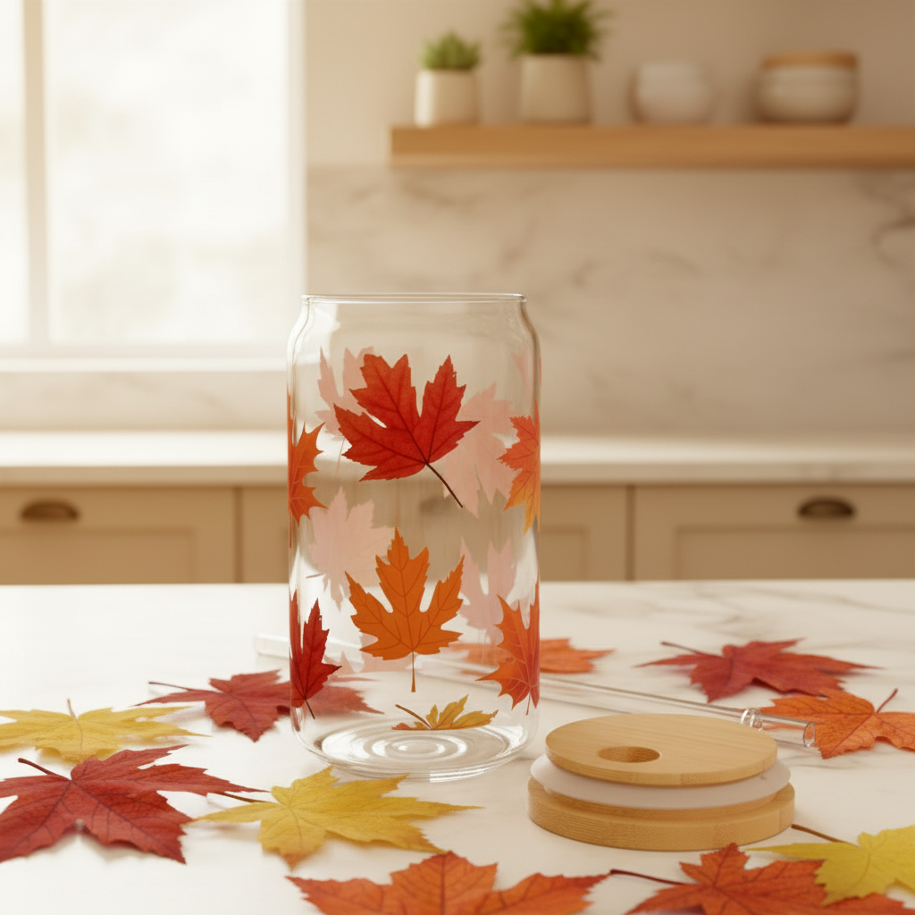 Autumn Maple Leaves Sipper Glass | 16oz