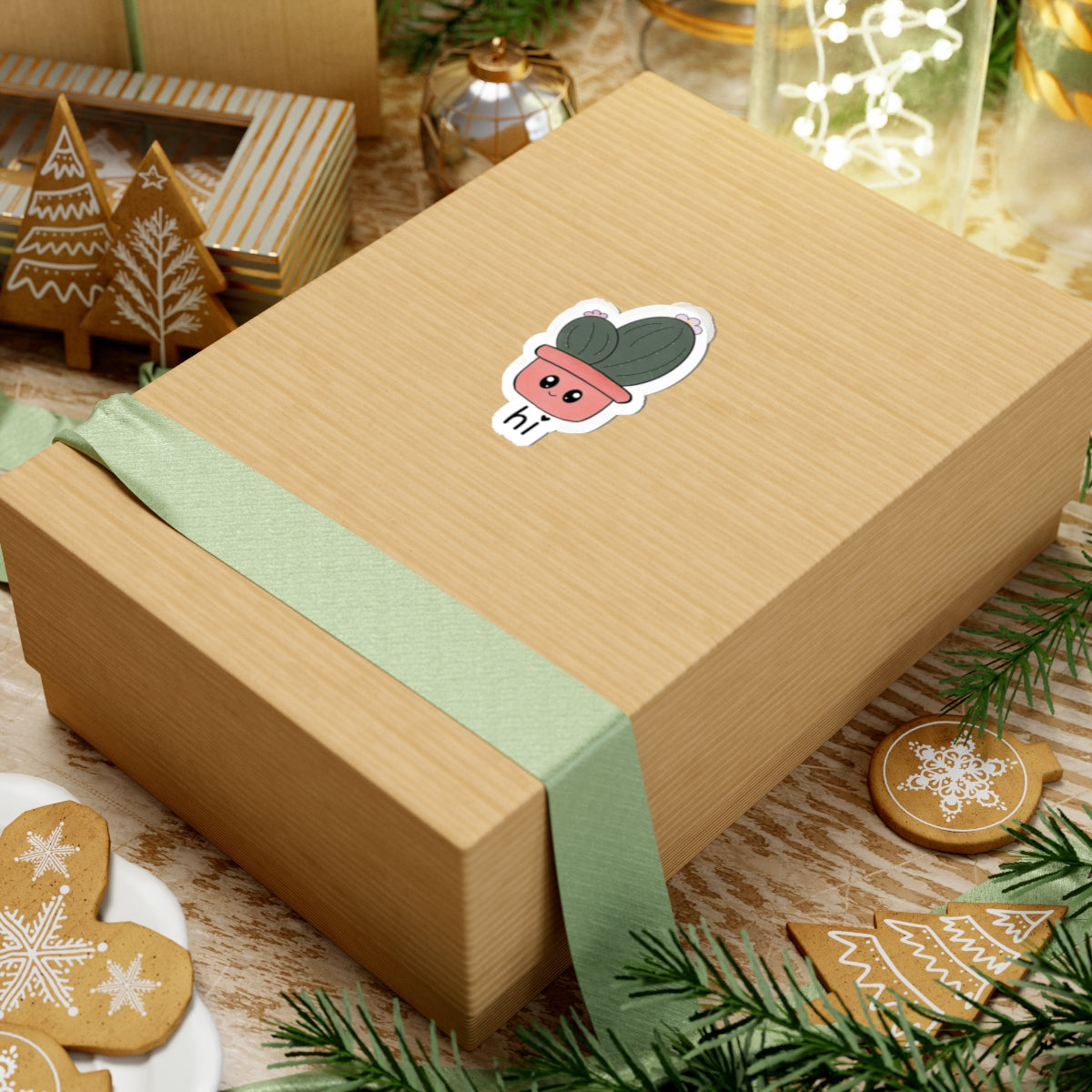 Cute Cactus 'hi' | Kiss-Cut Sticker, 3'' x 3''