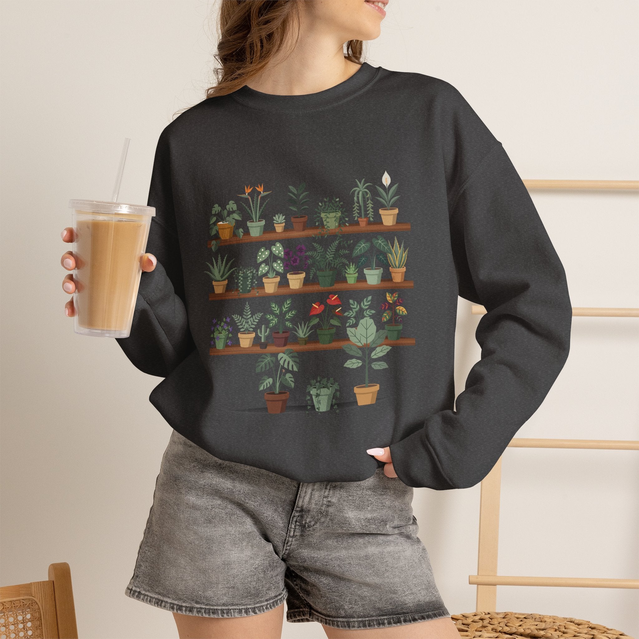 Plant Shelf Crewneck Sweatshirt — Indoor Plant Lover Graphic