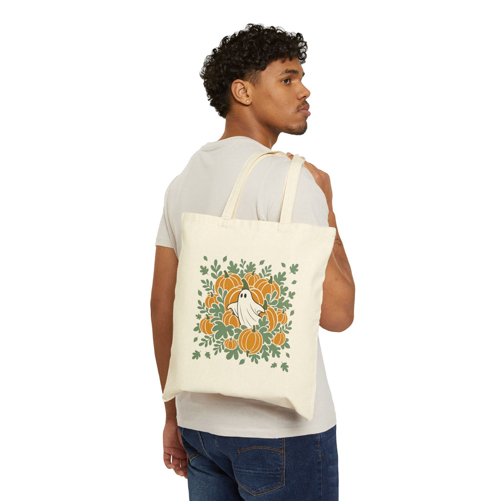 Autumn Ghost & Pumpkins Canvas Tote Bag