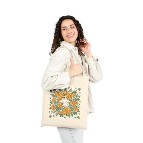 Autumn Ghost & Pumpkins Canvas Tote Bag