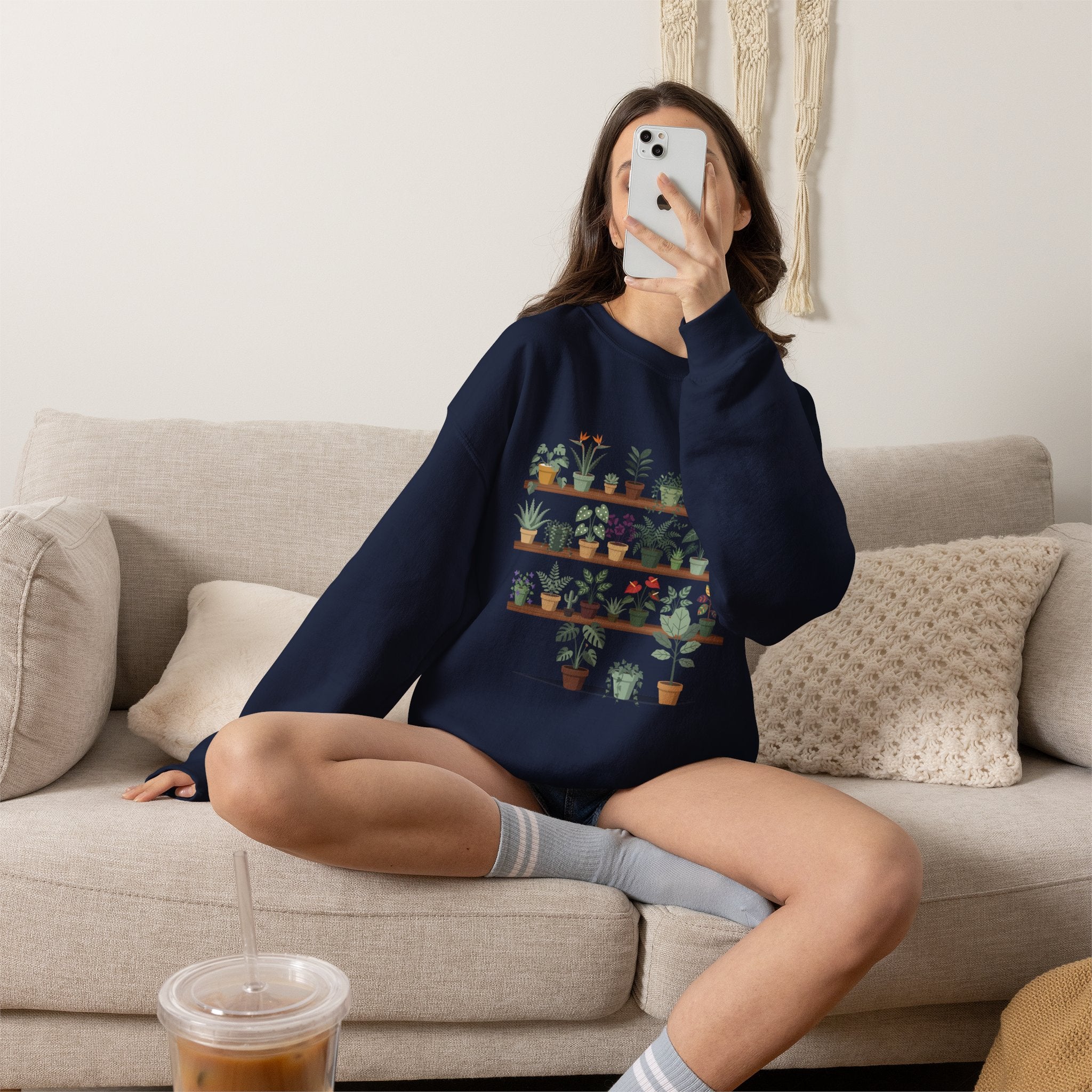 Plant Shelf Crewneck Sweatshirt — Indoor Plant Lover Graphic
